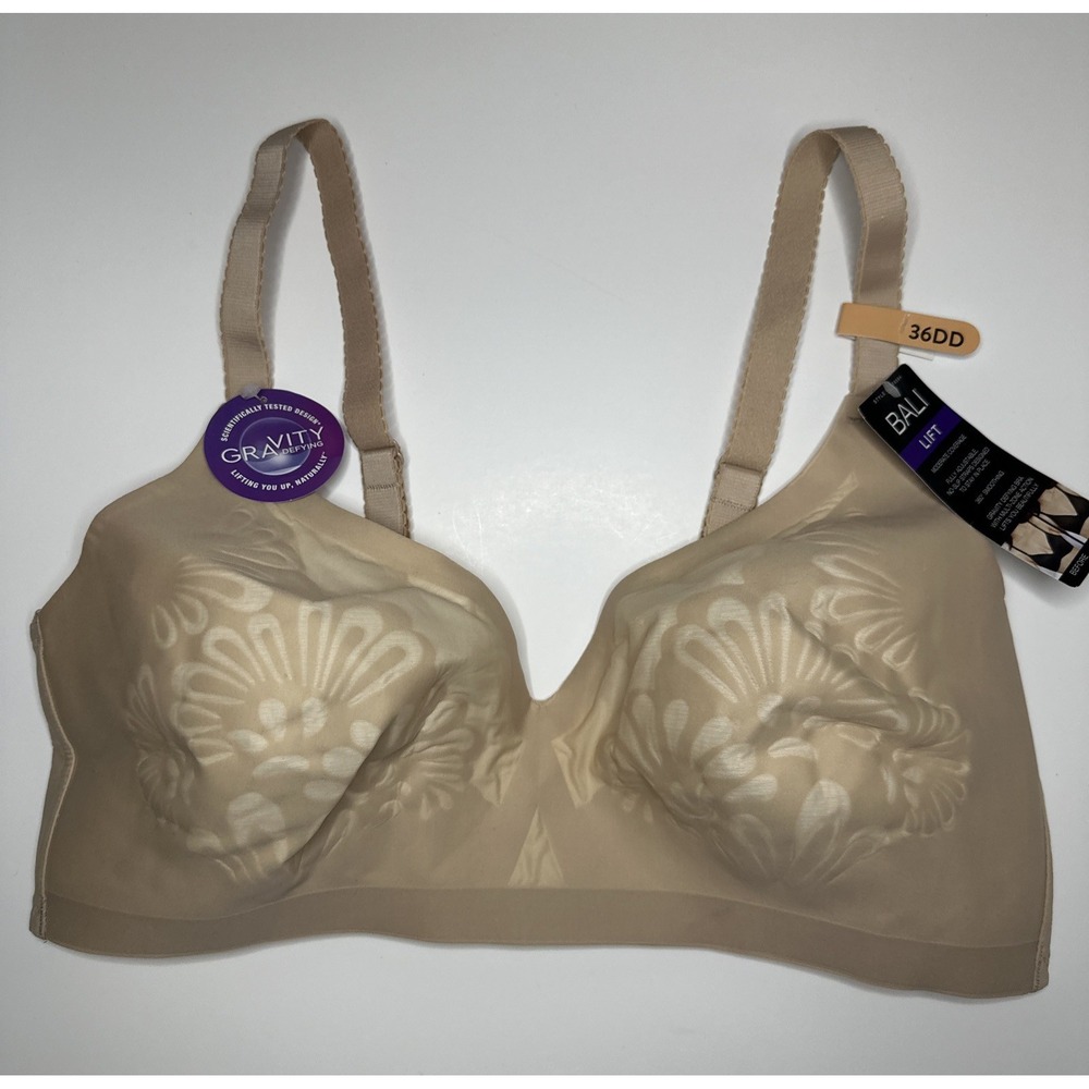 Bali Lift Gravity Defying Wireless Bra DF6564 36DD Nude Moderate Coverage Smooth